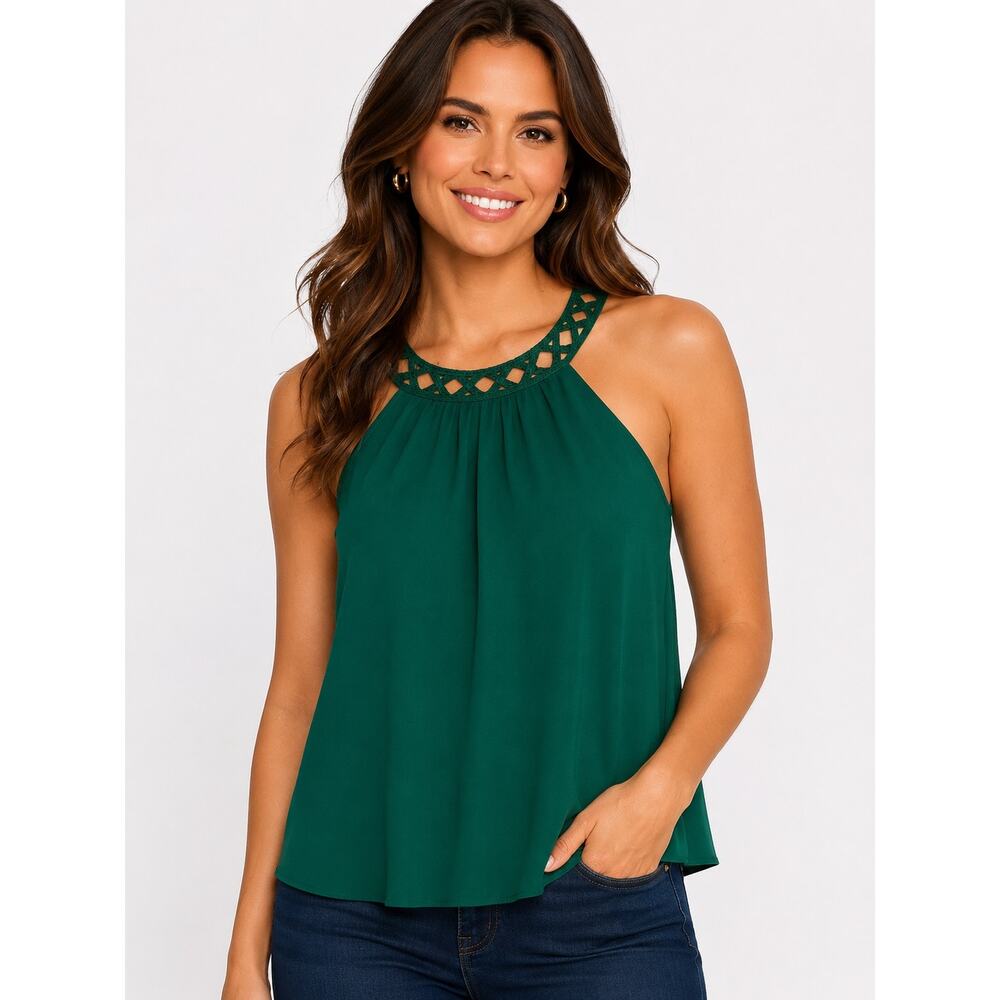 Papermoon Nova Crochet Halter Blouse, Medium, Teal Green